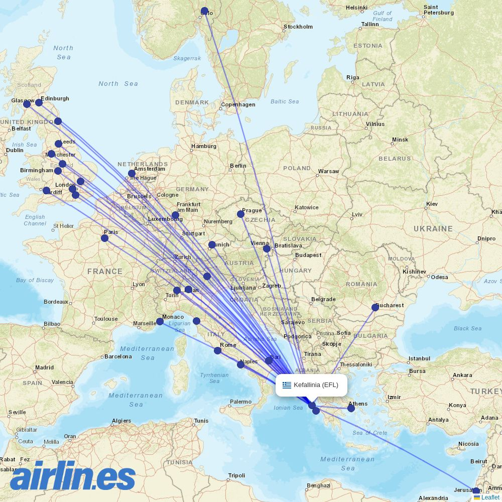 Discover Airlines from Kefalonia destination map