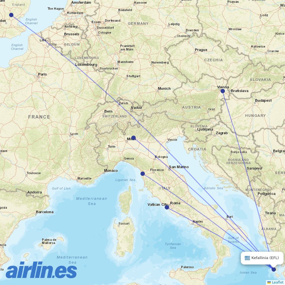 Ryanair from Kefalonia destination map