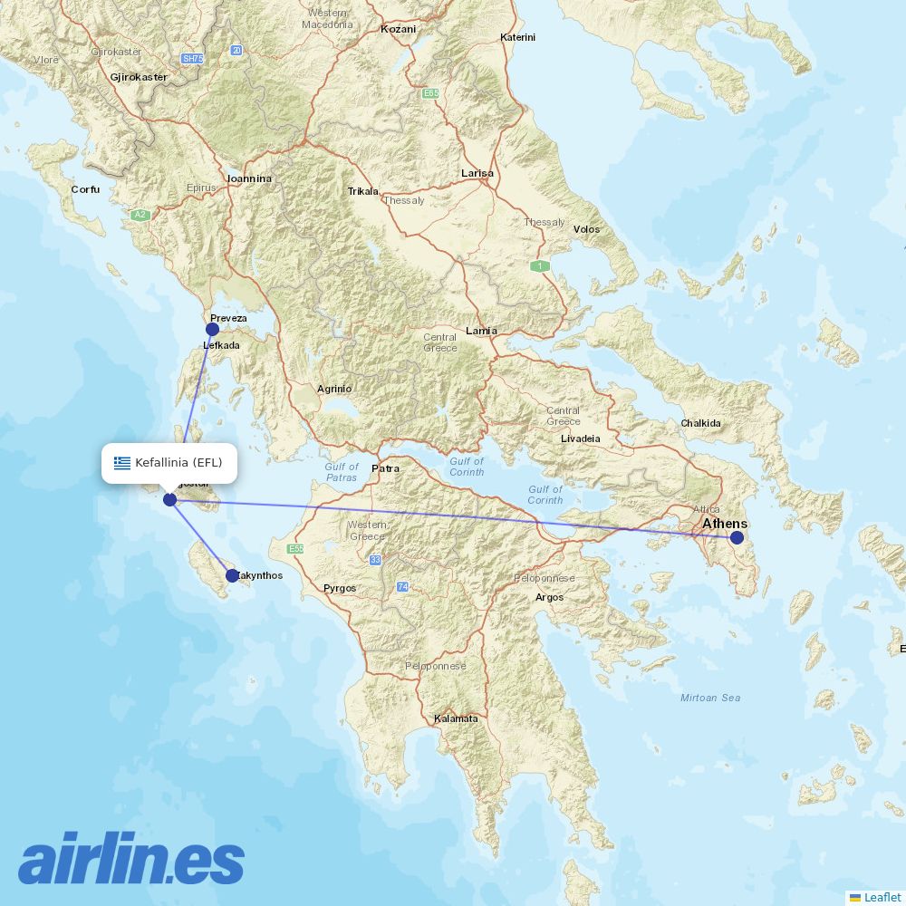 Sky Express from Kefalonia destination map