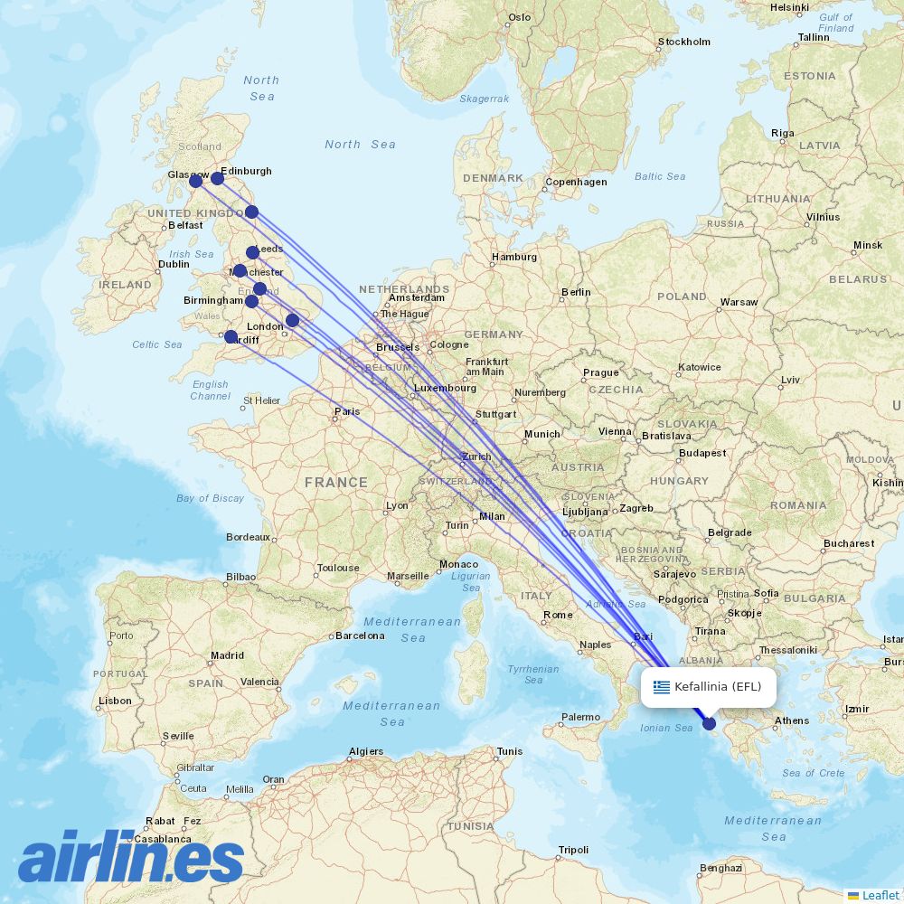 Jet2 from Kefalonia destination map