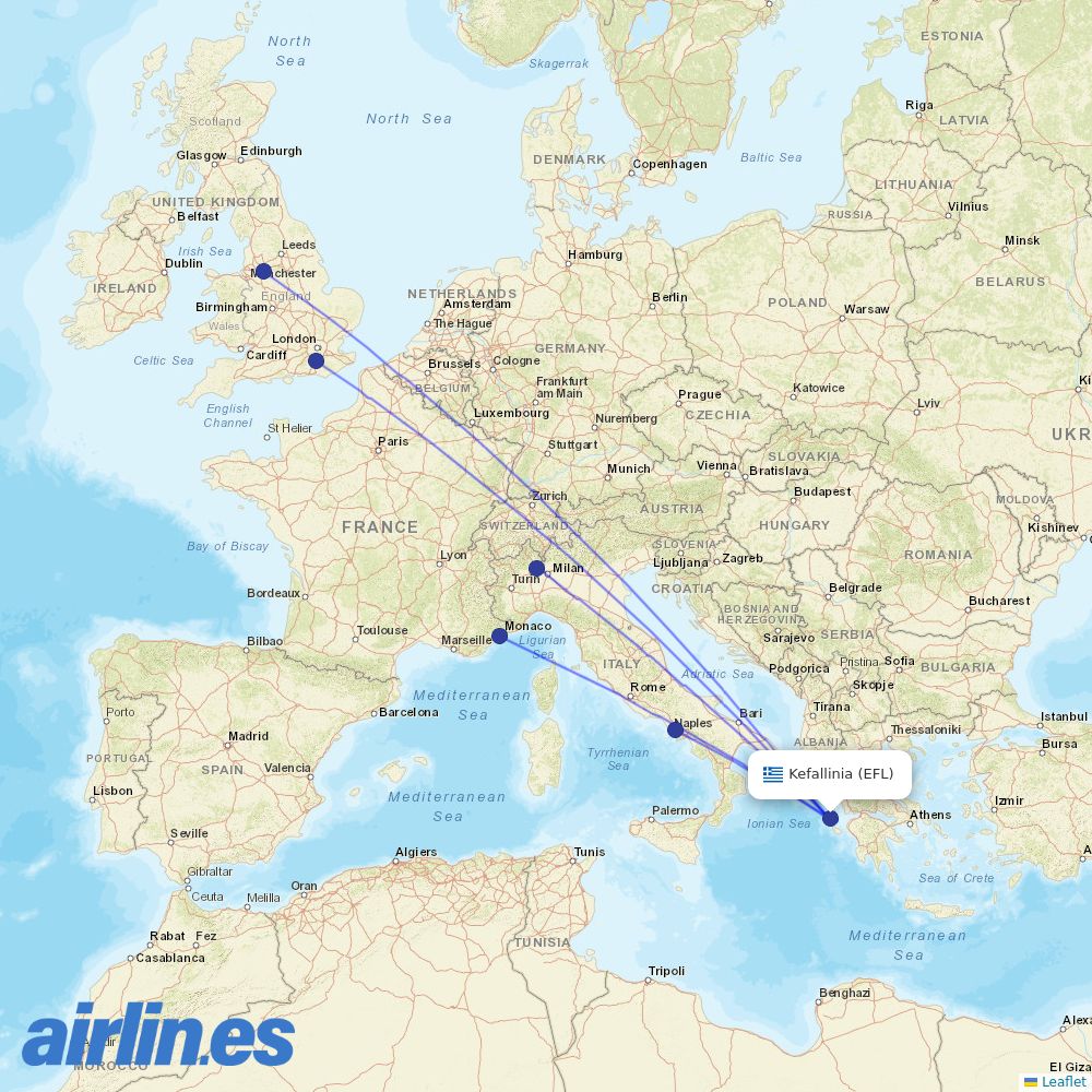 easyJet from Kefalonia destination map