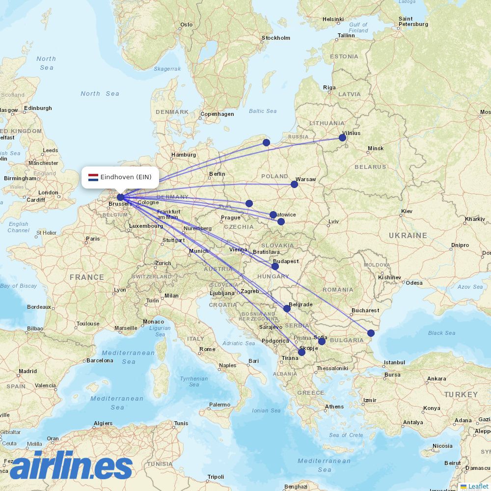 Wizz Air from Eindhoven Airport destination map