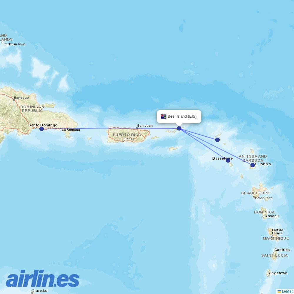 LIAT20 from Beef Island destination map