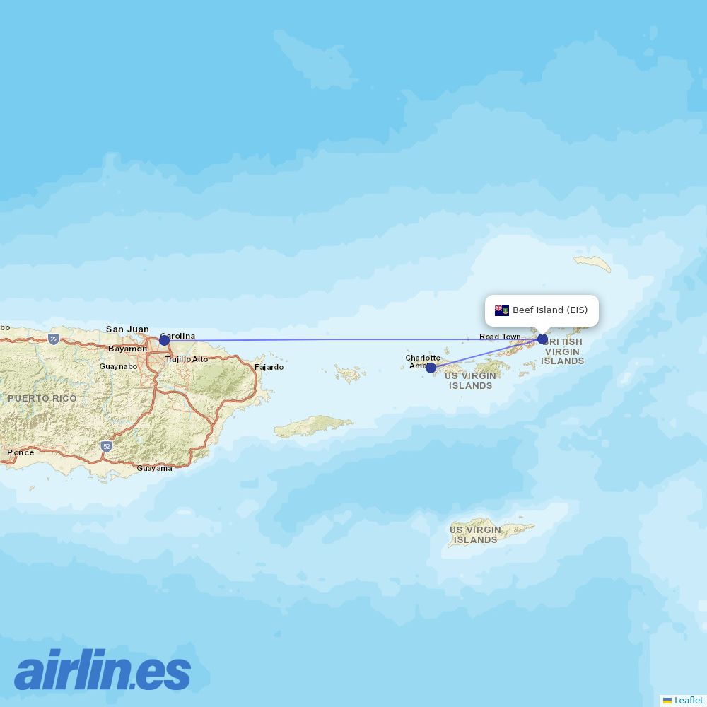 Cape Air from Beef Island destination map