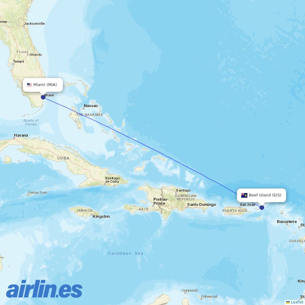 American Airlines from Beef Island destination map
