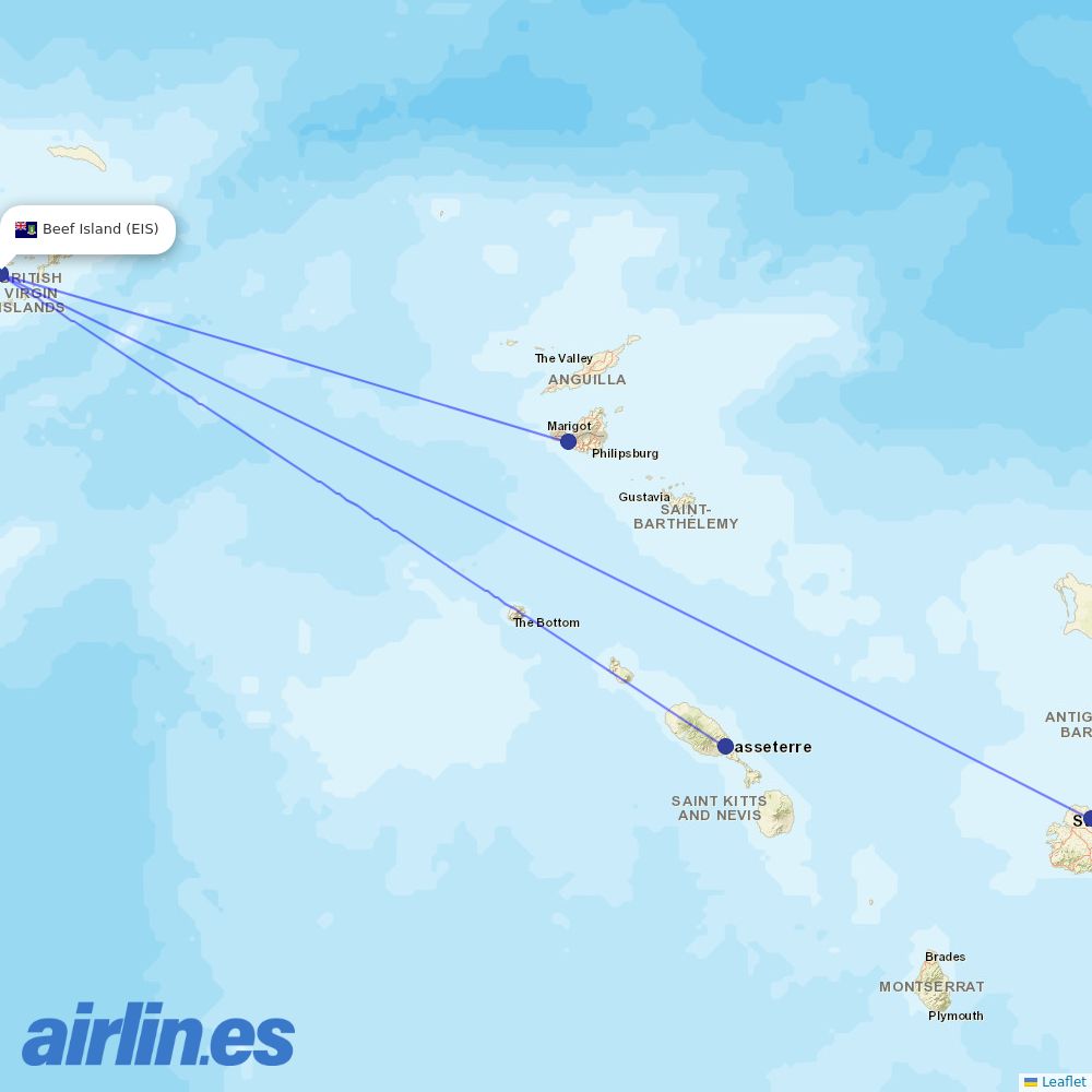 Winair from Beef Island destination map
