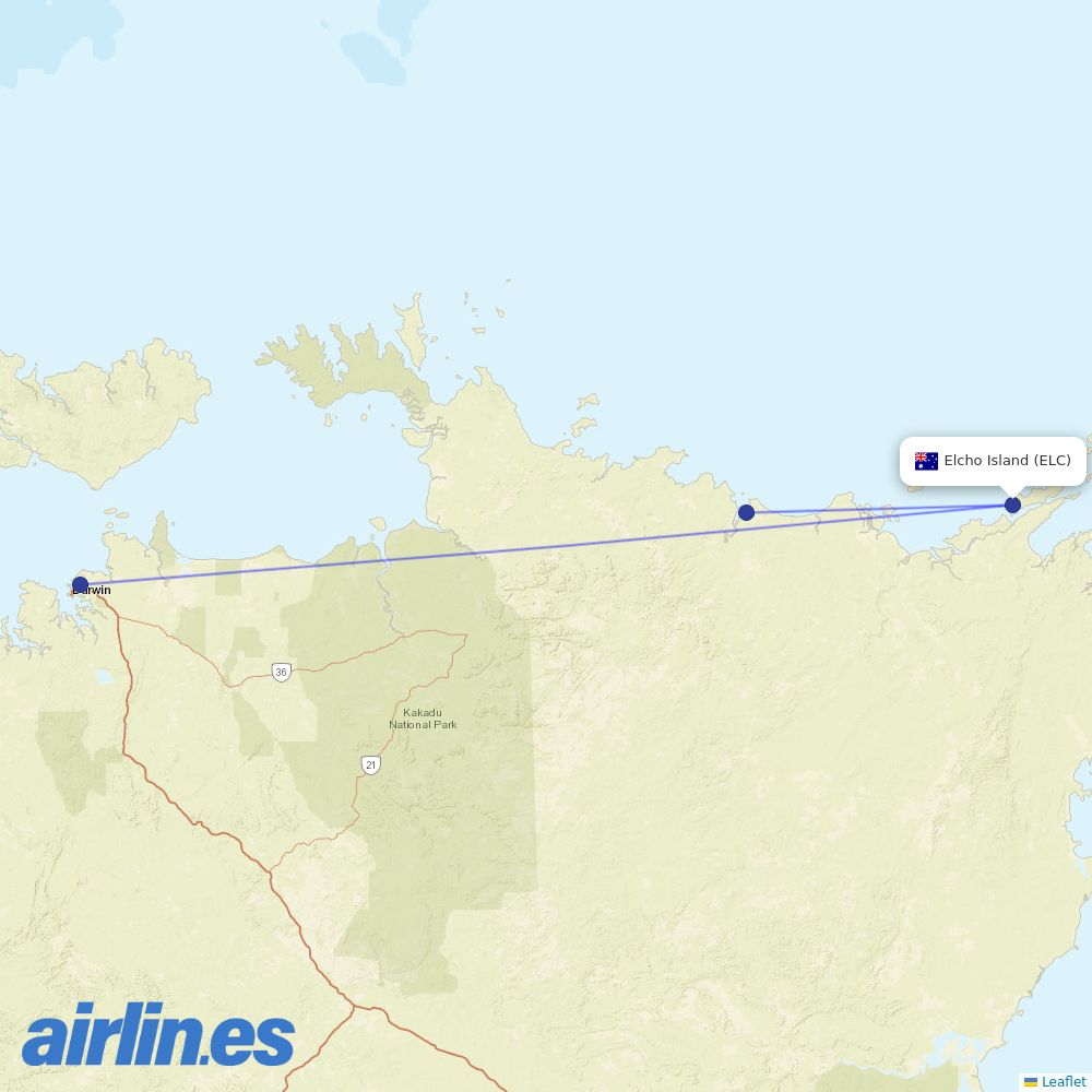 Airnorth at ELC route map