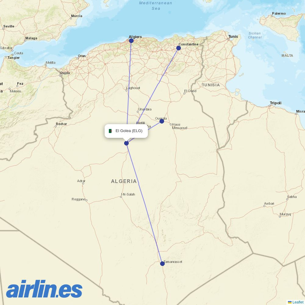 Air Algerie from El Golea destination map