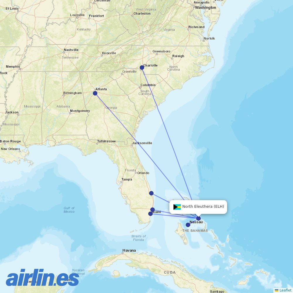 Delta Air Lines from North Eleuthera International Airport destination map