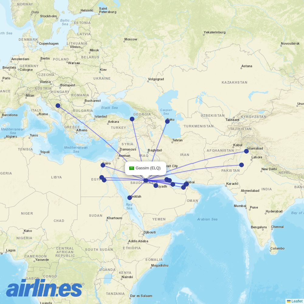 Etihad Airways from Gassim destination map