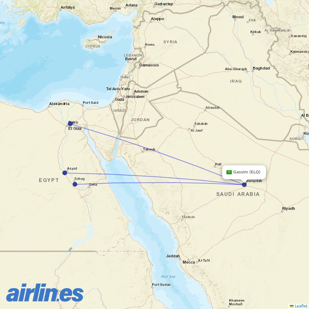 Air Cairo from Gassim destination map