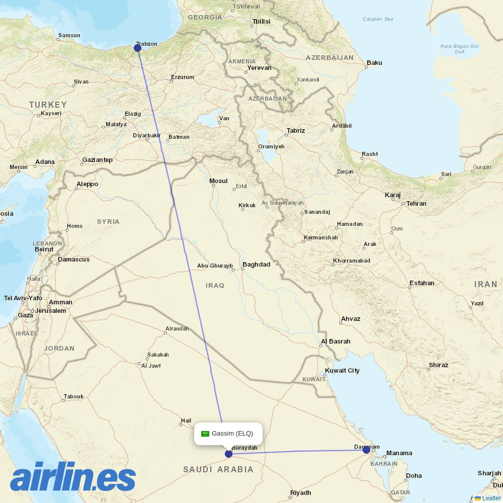 Flynas at ELQ route map