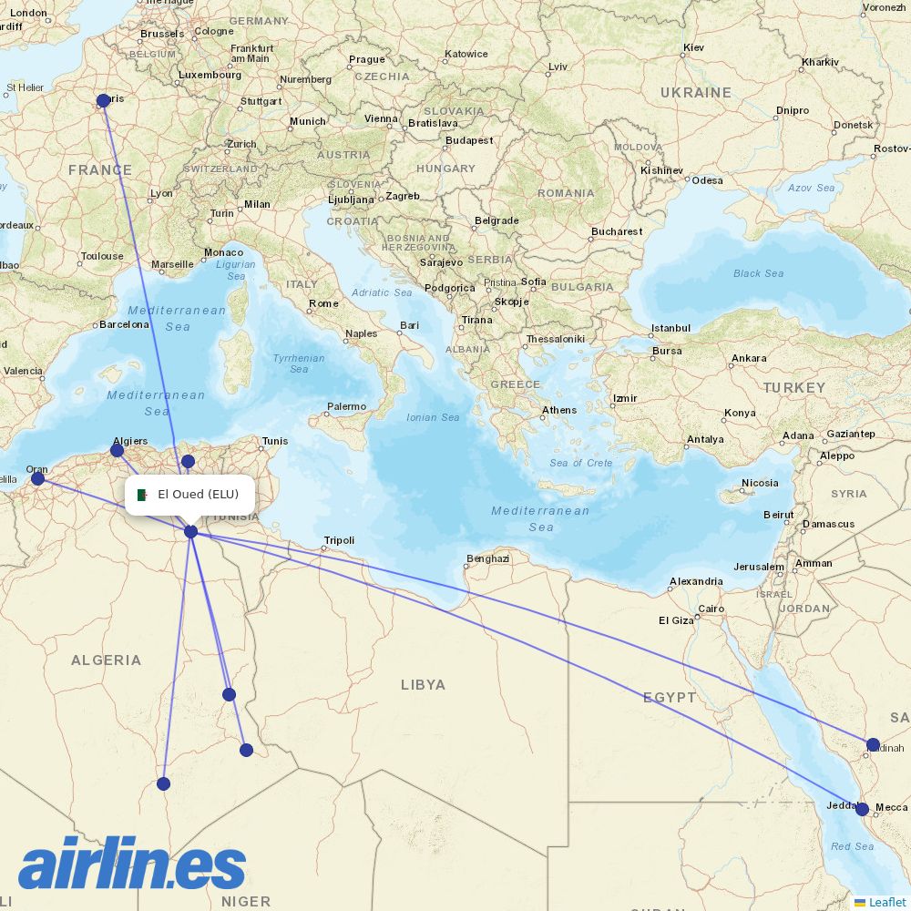 Air Algerie from Guemar Airport destination map