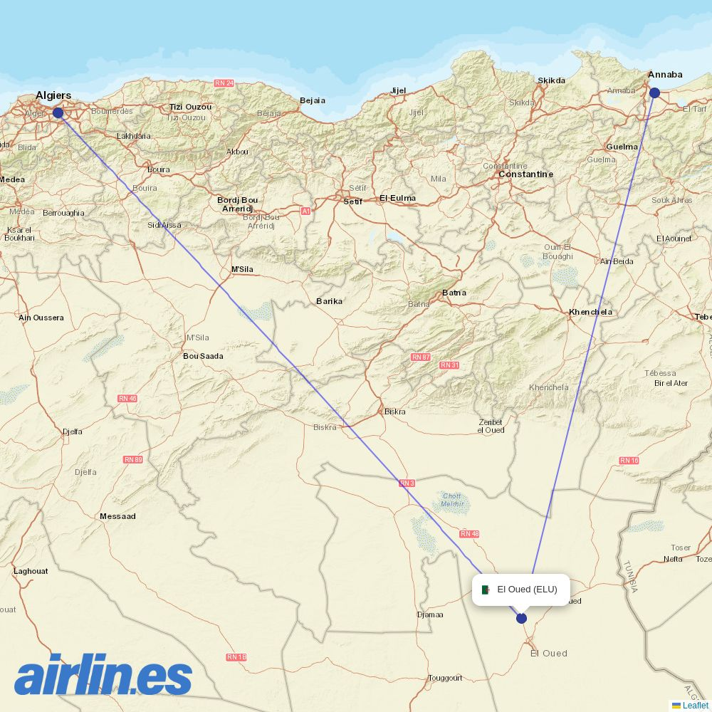 Tassili Airlines at ELU route map
