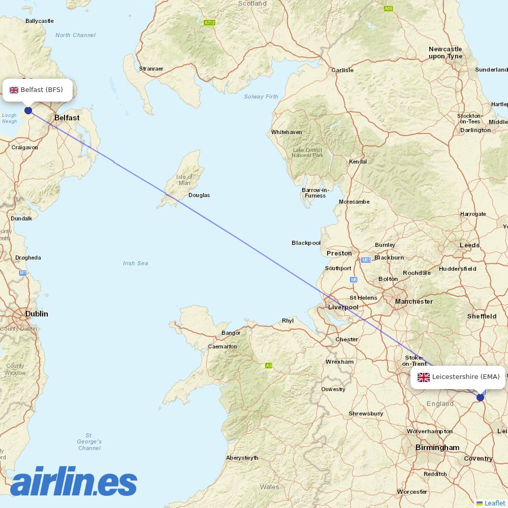 Ryanair UK from Nottingham Airport destination map