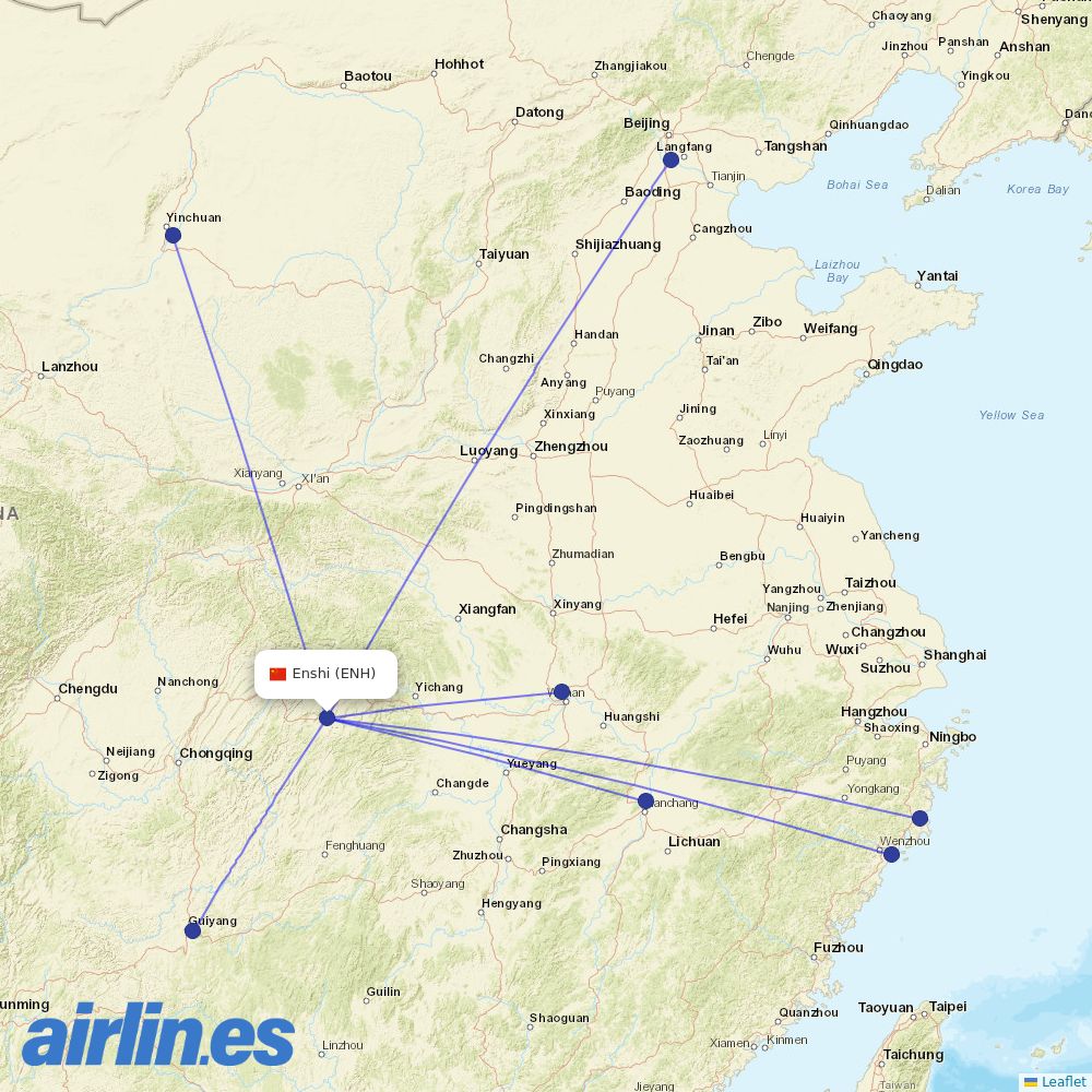 China Eastern Airlines from Enshi Airport destination map