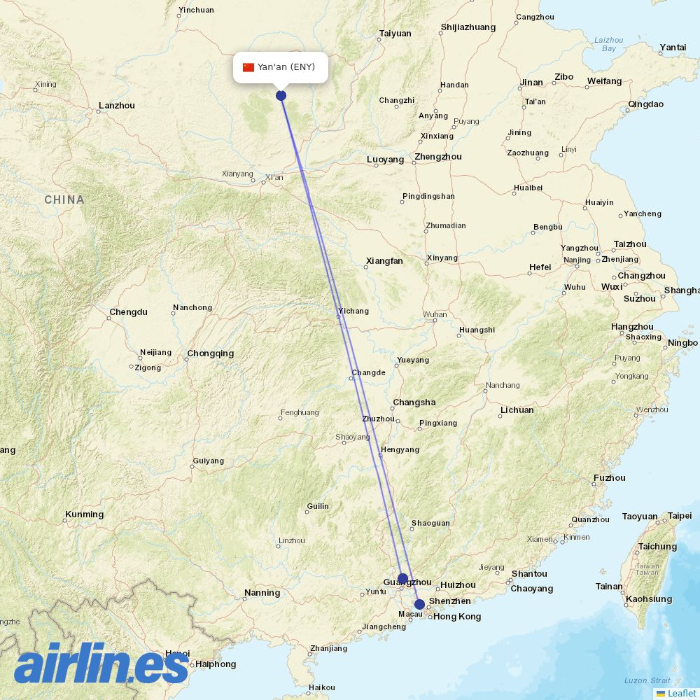 China Southern Airlines from Nanniwan Airport destination map