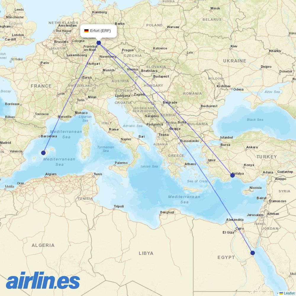 Eurowings from Erfurt destination map
