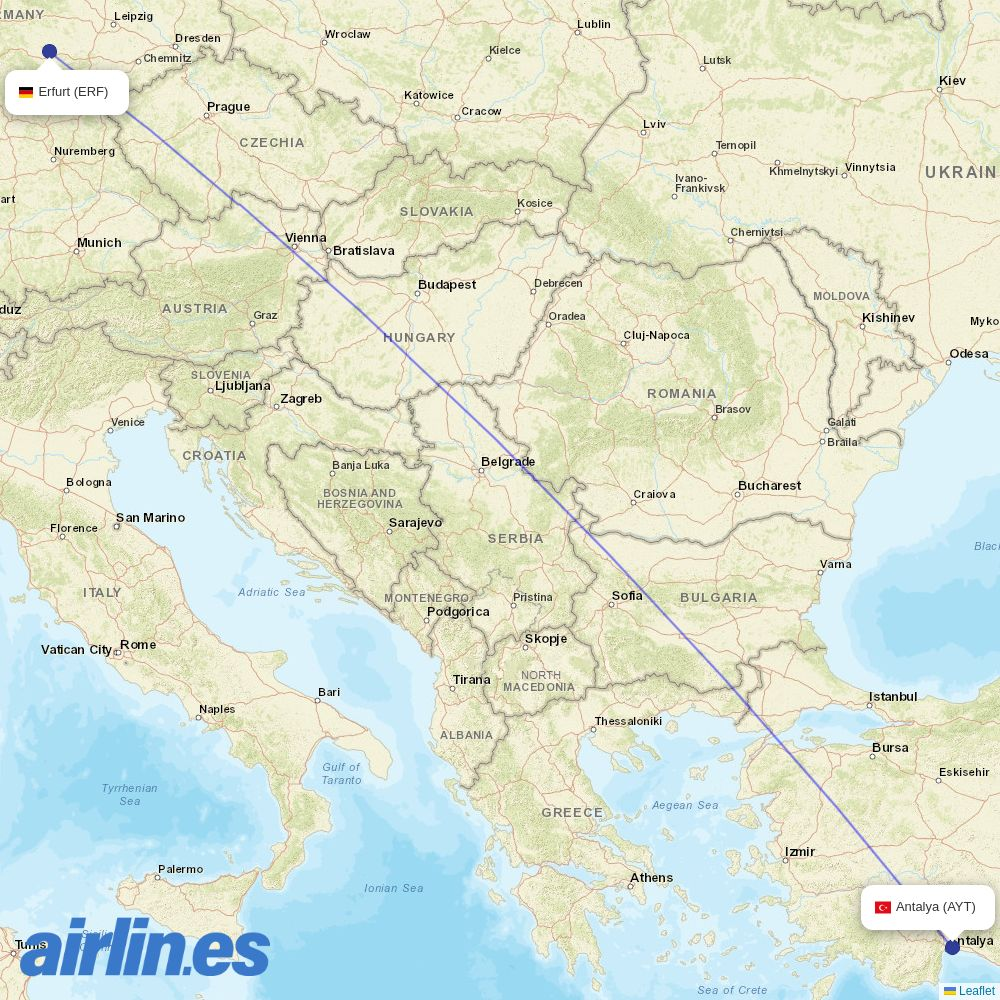 SunExpress from Erfurt destination map