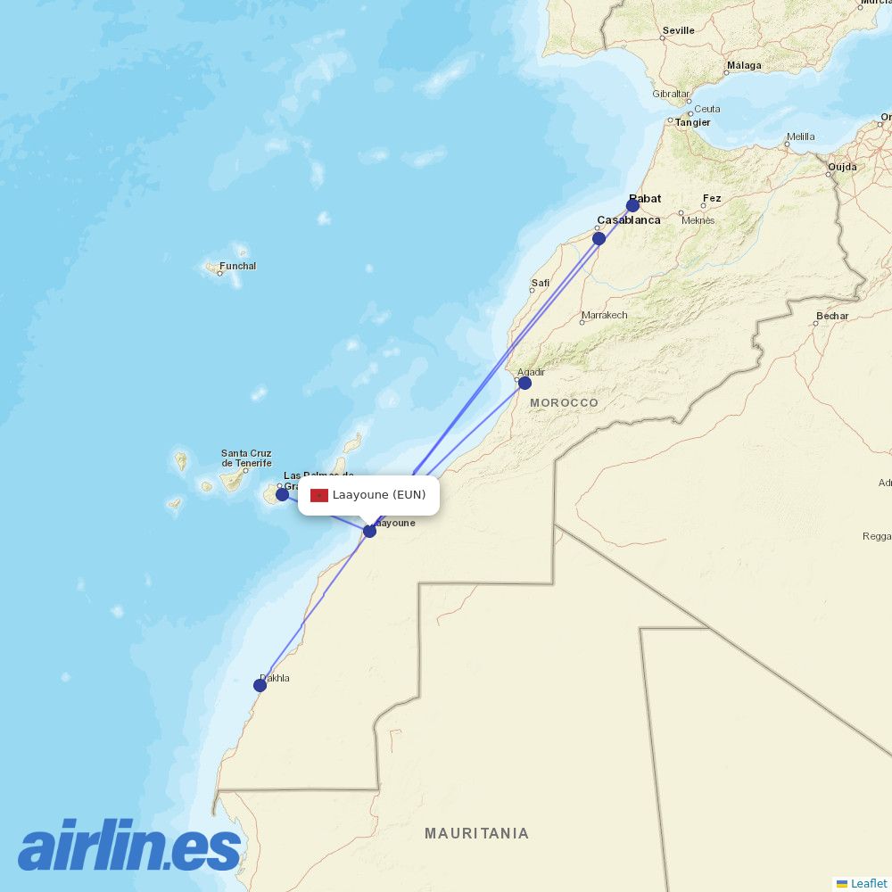 Binter Canarias from Laayoune destination map