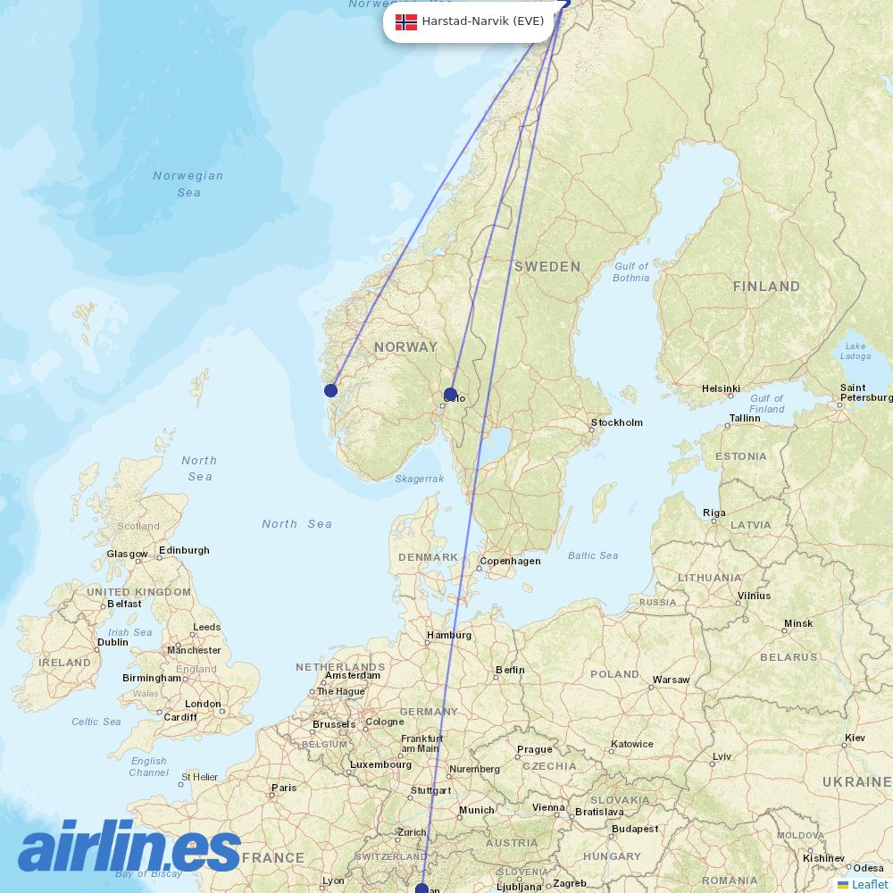 Norwegian at EVE route map