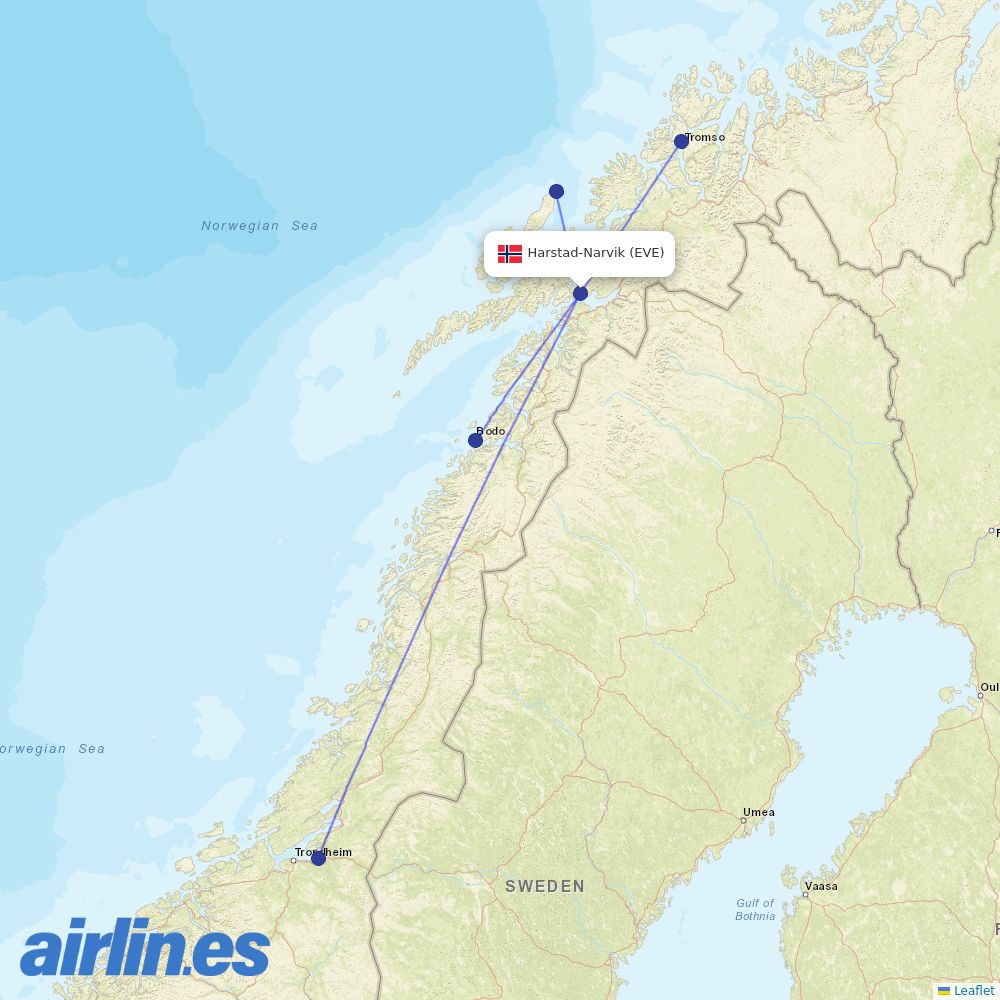 Wideroe from Harstad-Narvik destination map