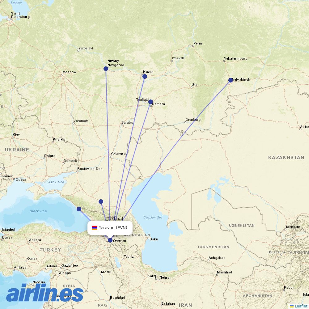Red Wings from Zvartnots International Airport destination map