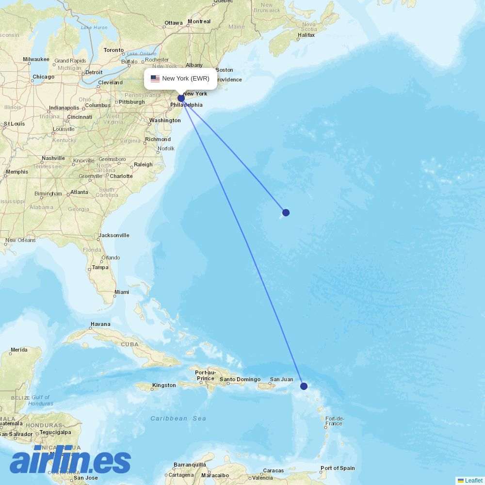 BermudAir at EWR route map