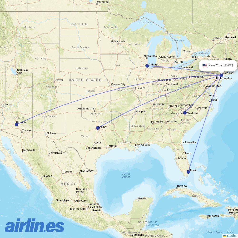 American Airlines from Newark Liberty International destination map