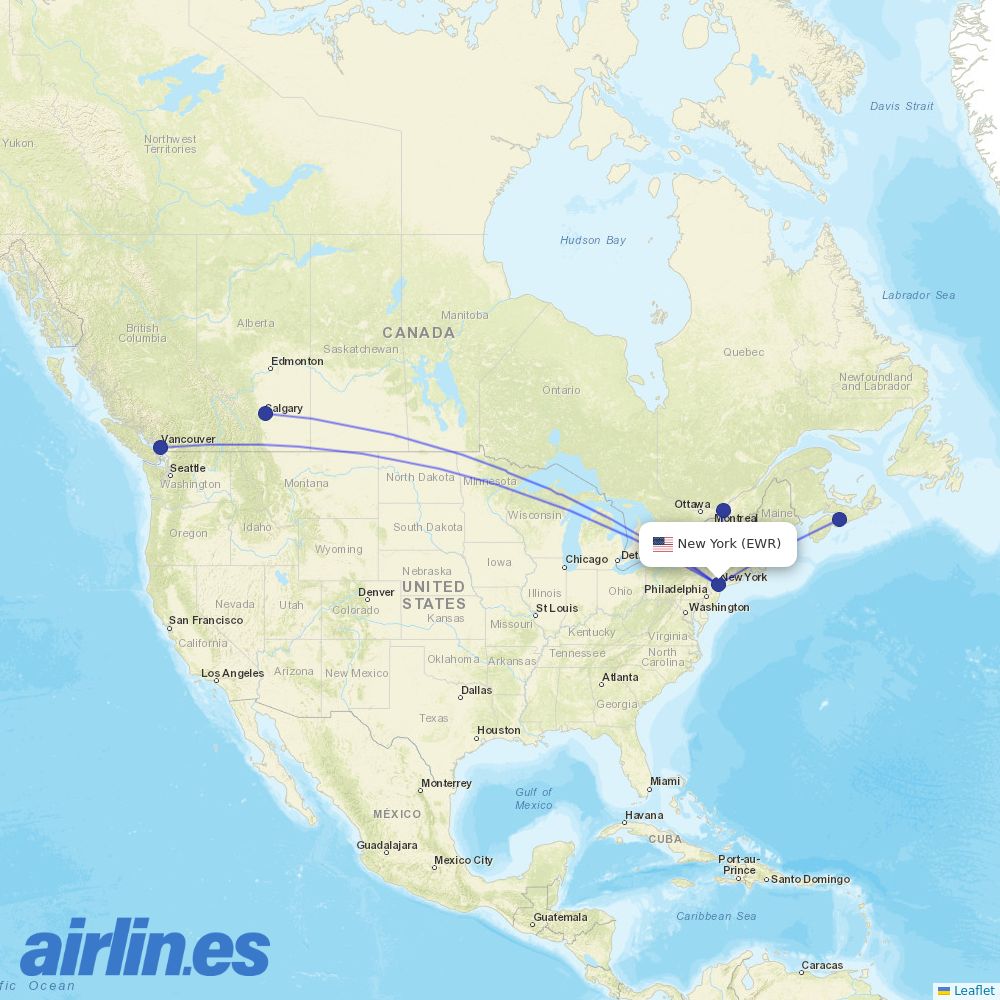 Air Canada at EWR route map