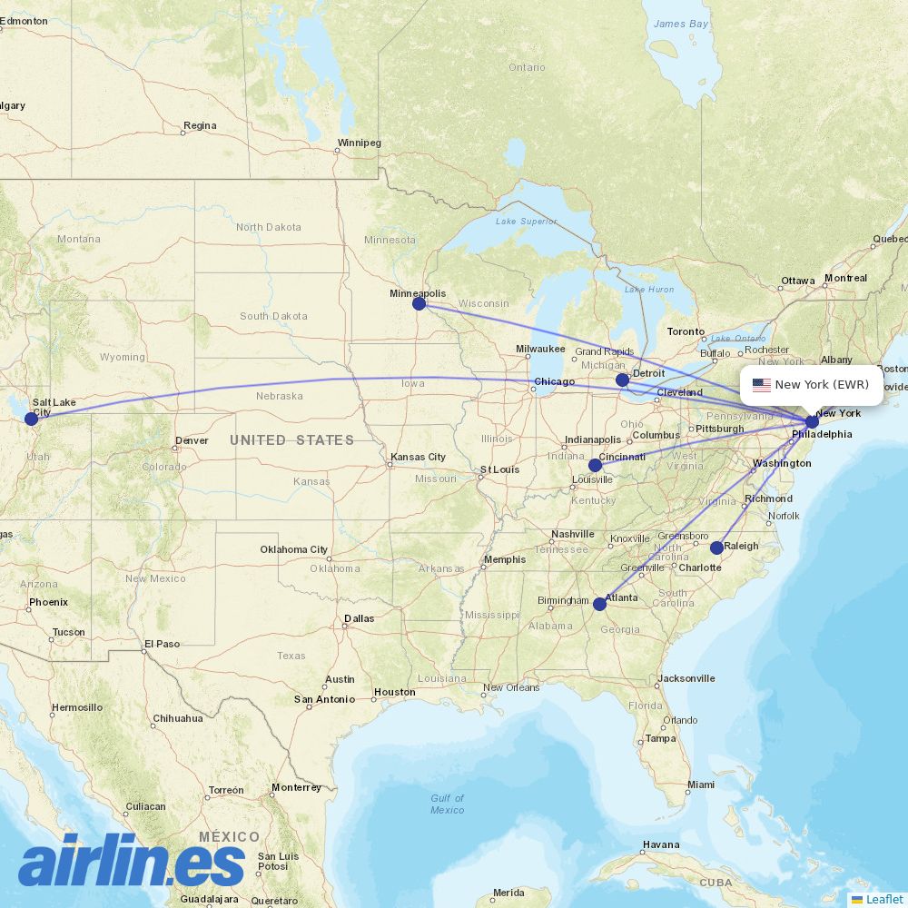 Delta Air Lines from Newark Liberty International destination map