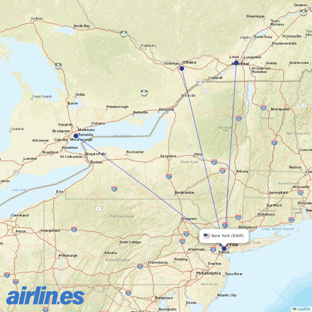 Porter at EWR route map