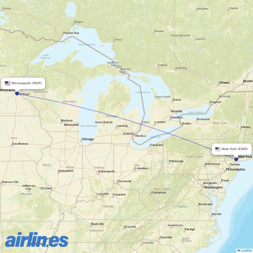 Sun Country Airlines at EWR route map