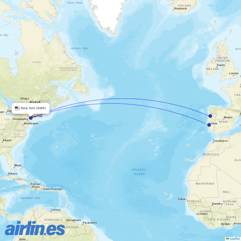 TAP at EWR route map