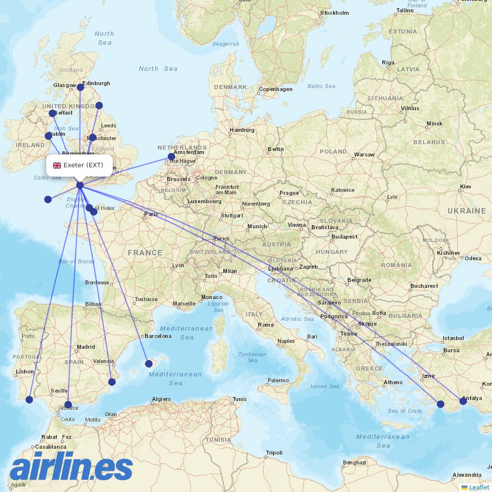 Loganair from Exeter destination map