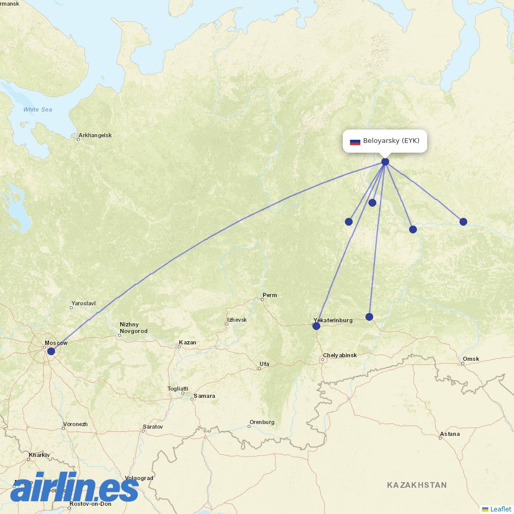 UTair from Beloyarsky Airport destination map