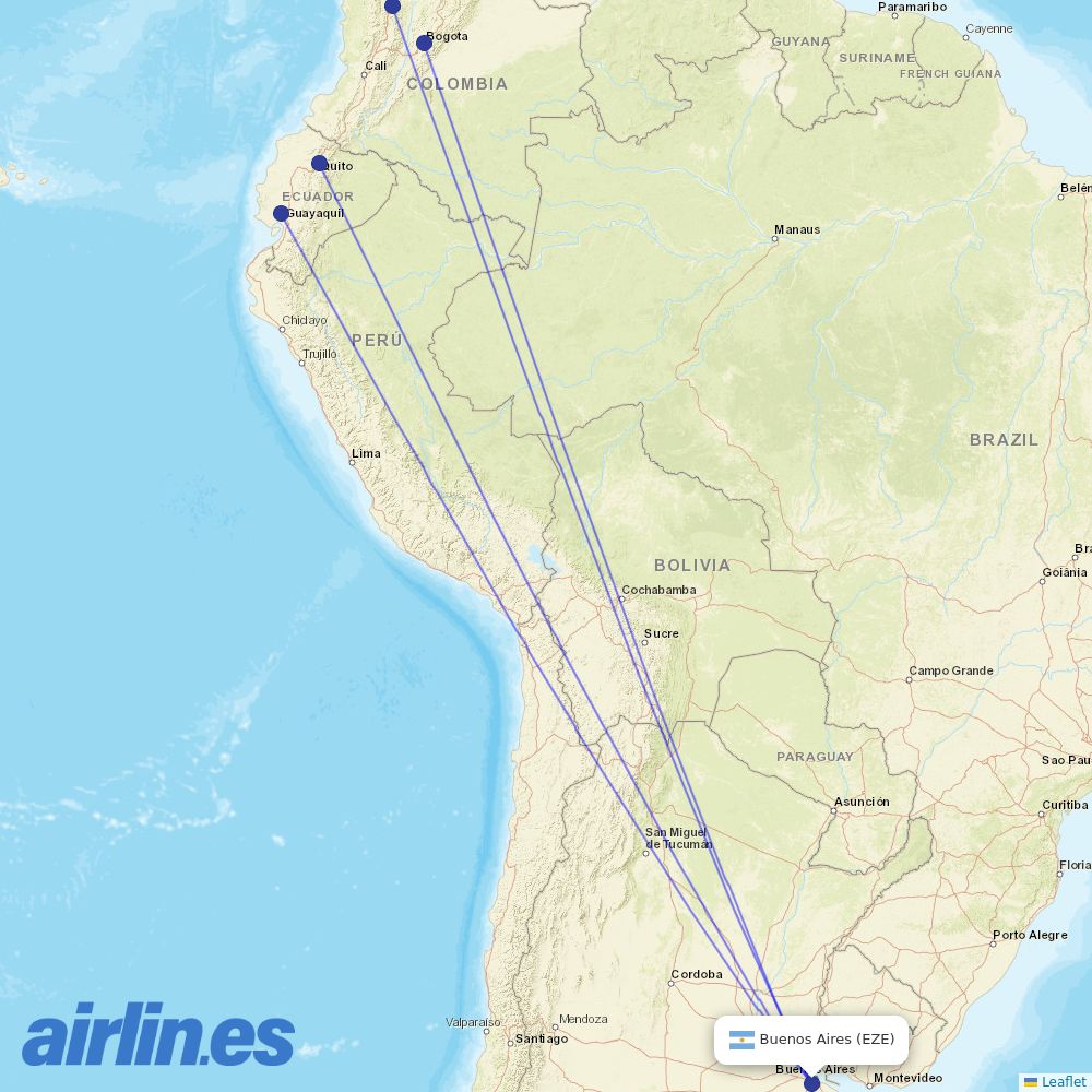 AVIANCA from Ministro Pistarini International Airport destination map