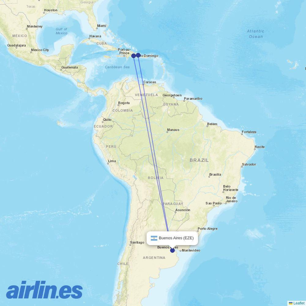 Arajet at EZE route map