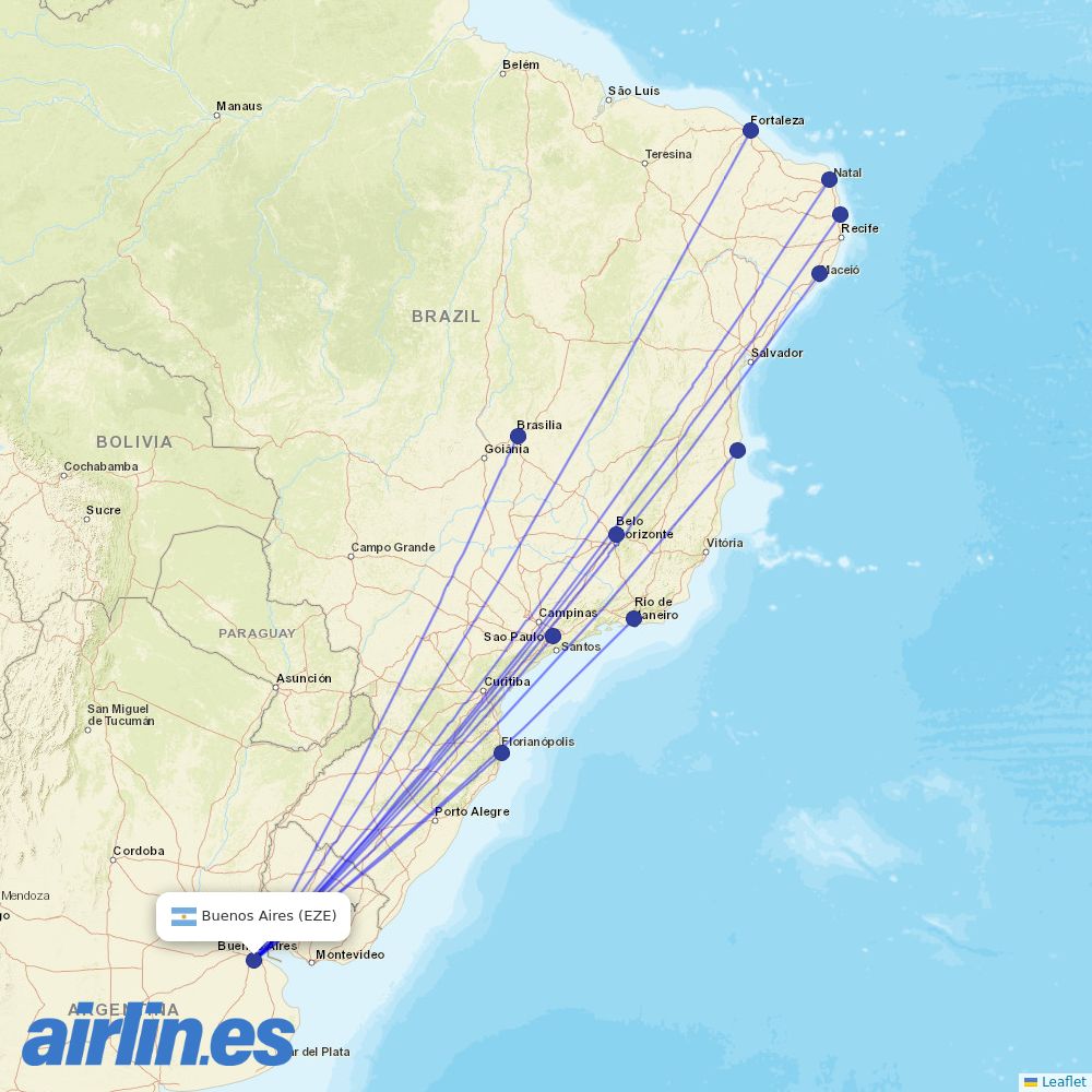 Gol from Ministro Pistarini International Airport destination map