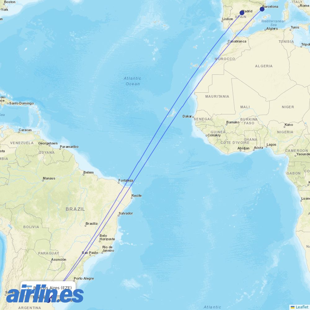 Iberia from Ministro Pistarini International Airport destination map