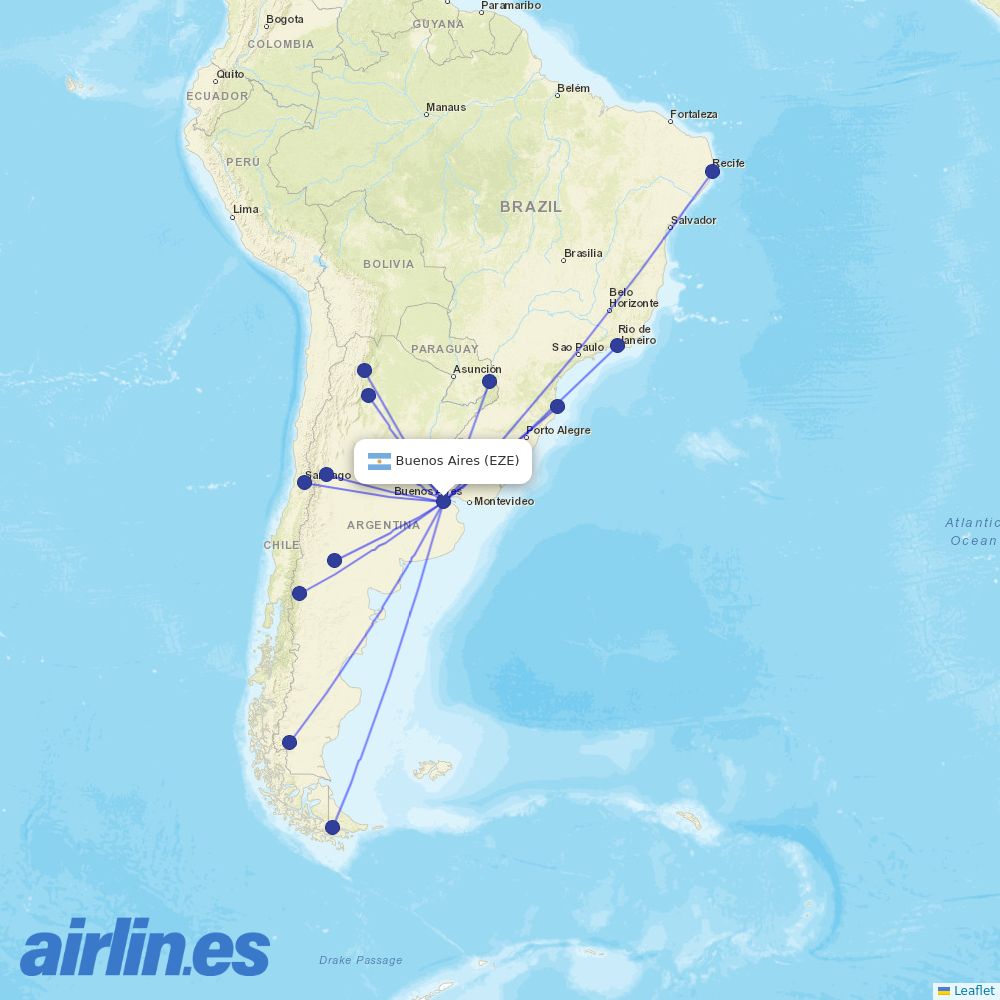 JetSMART from Ministro Pistarini International Airport destination map