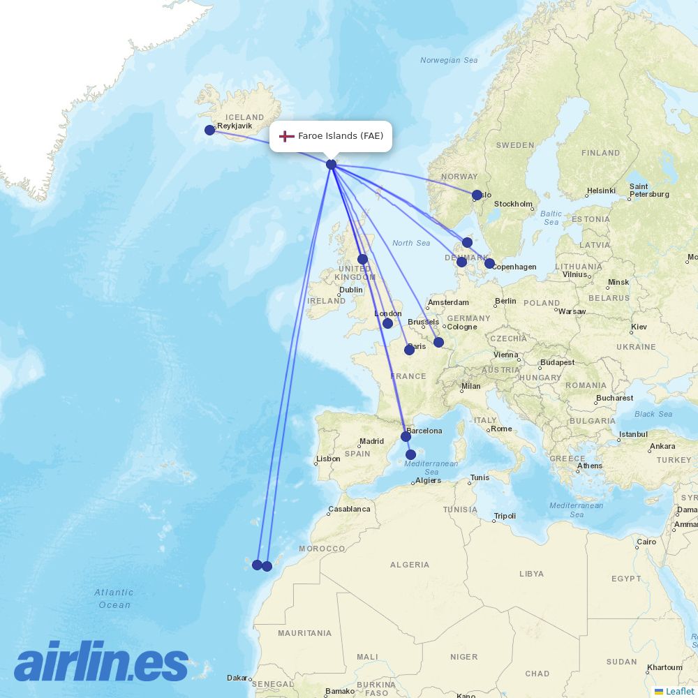Atlantic Airways at FAE route map
