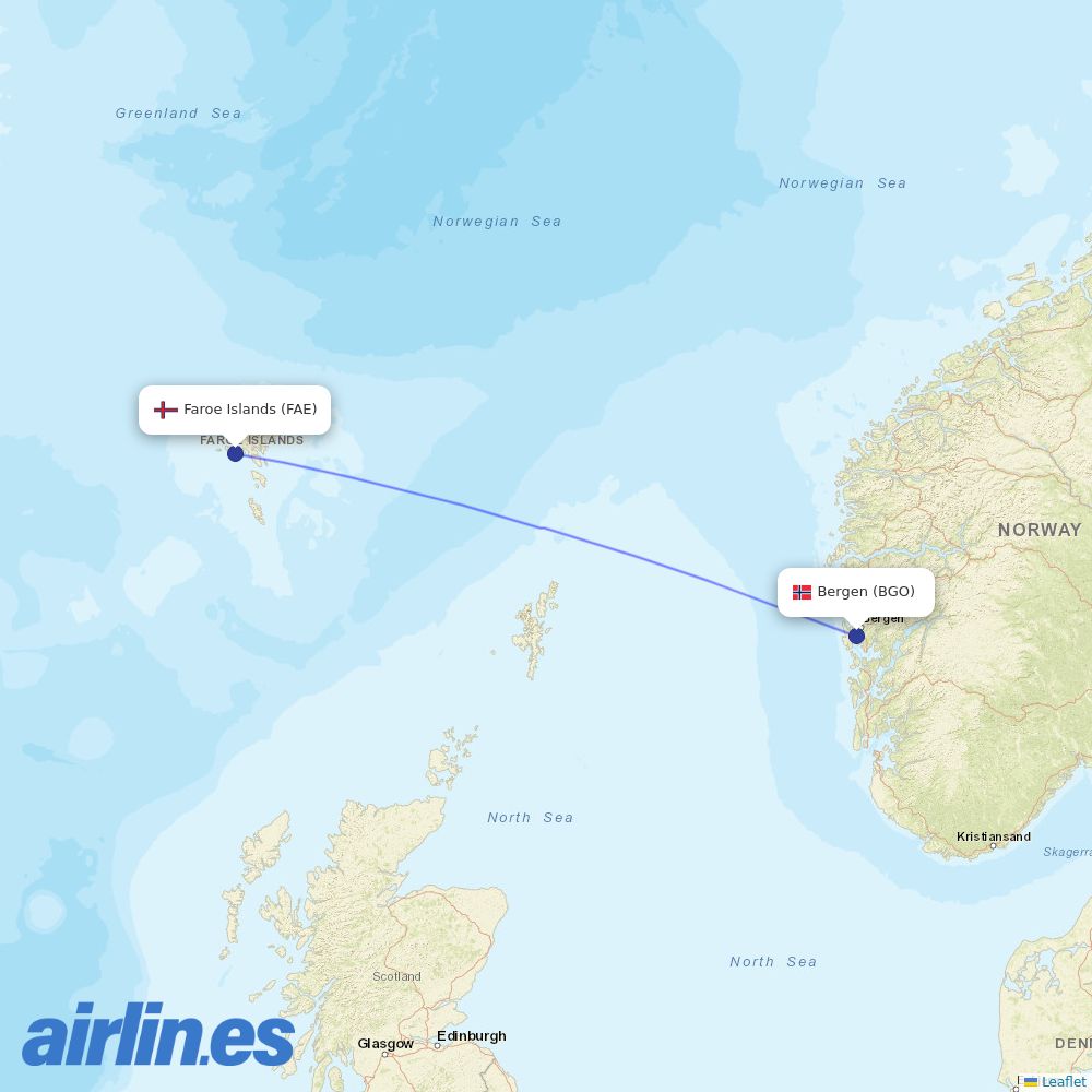 Wideroe from Vagar destination map