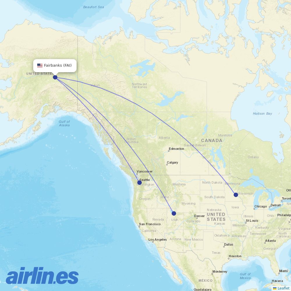Delta Air Lines from Fairbanks International destination map