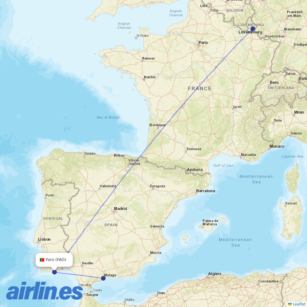 Luxair from Faro Airport destination map