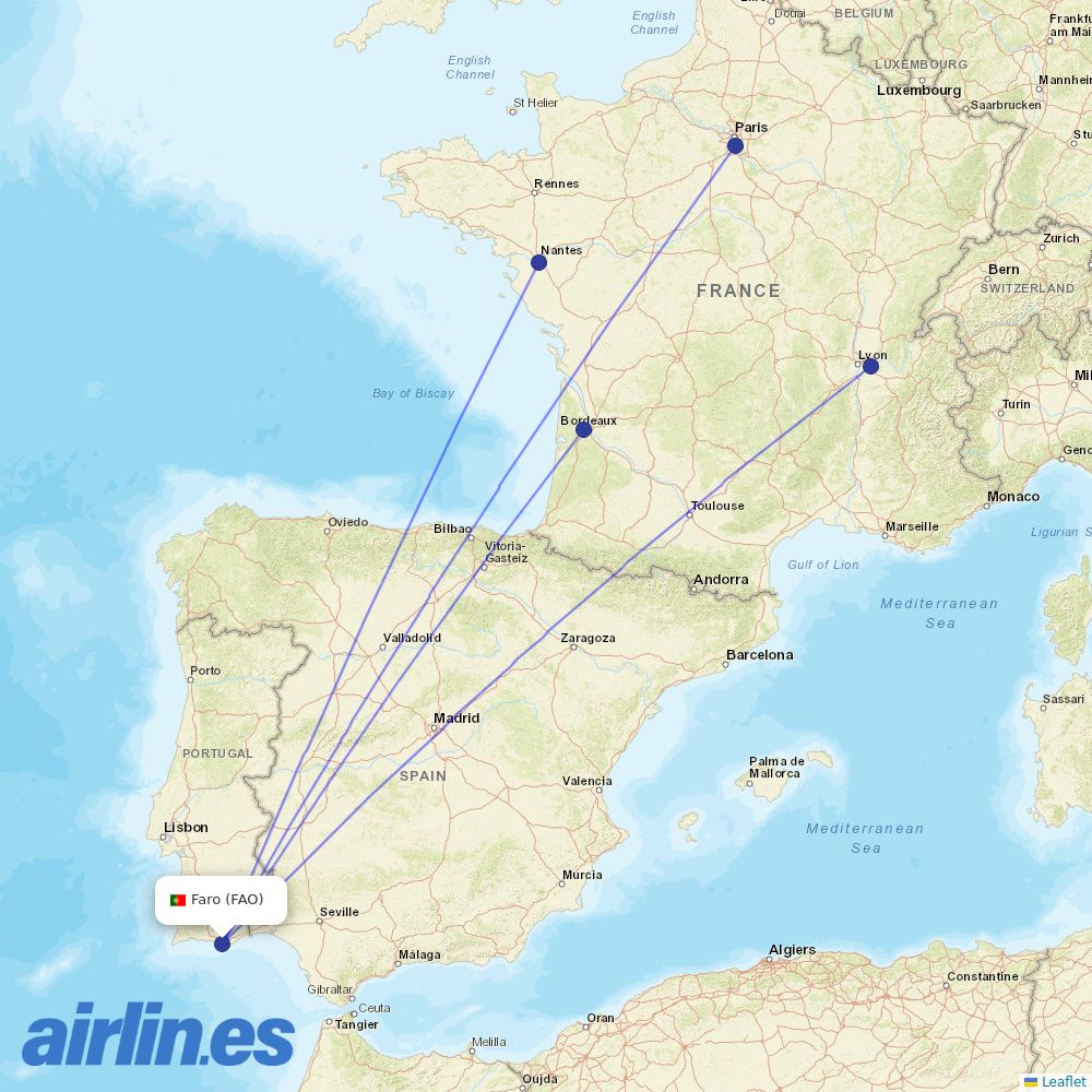 Transavia France from Faro Airport destination map