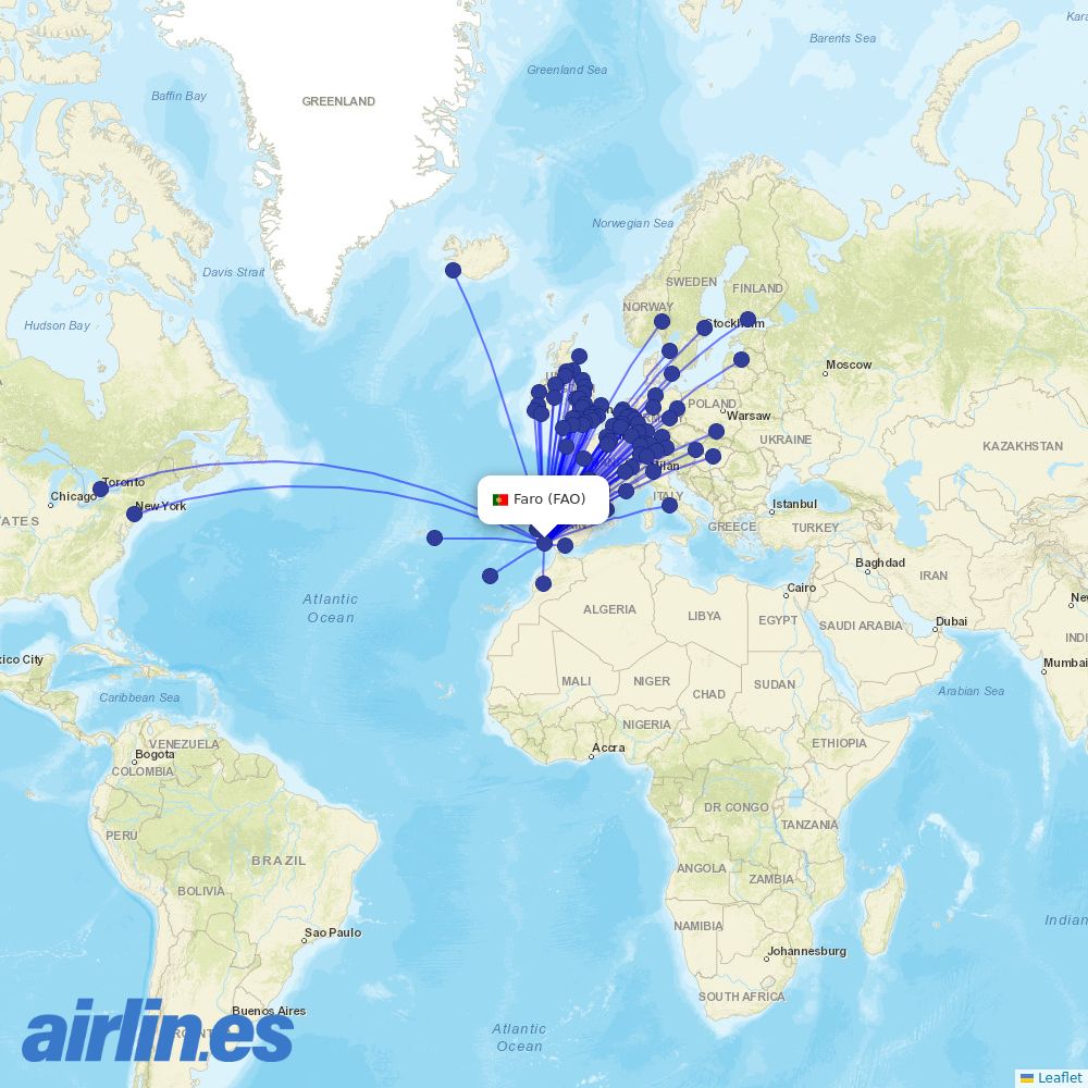 easyJet from Faro Airport destination map