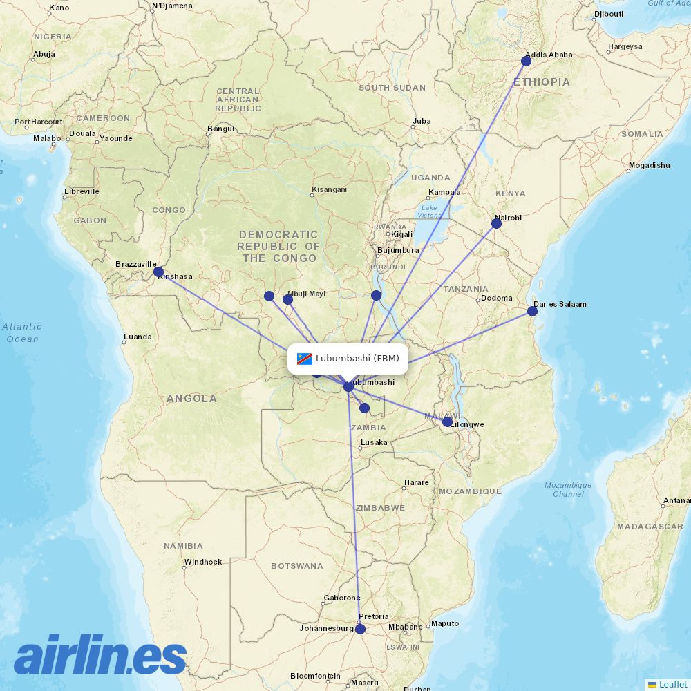 Kenya Airways from Lubumbashi International destination map