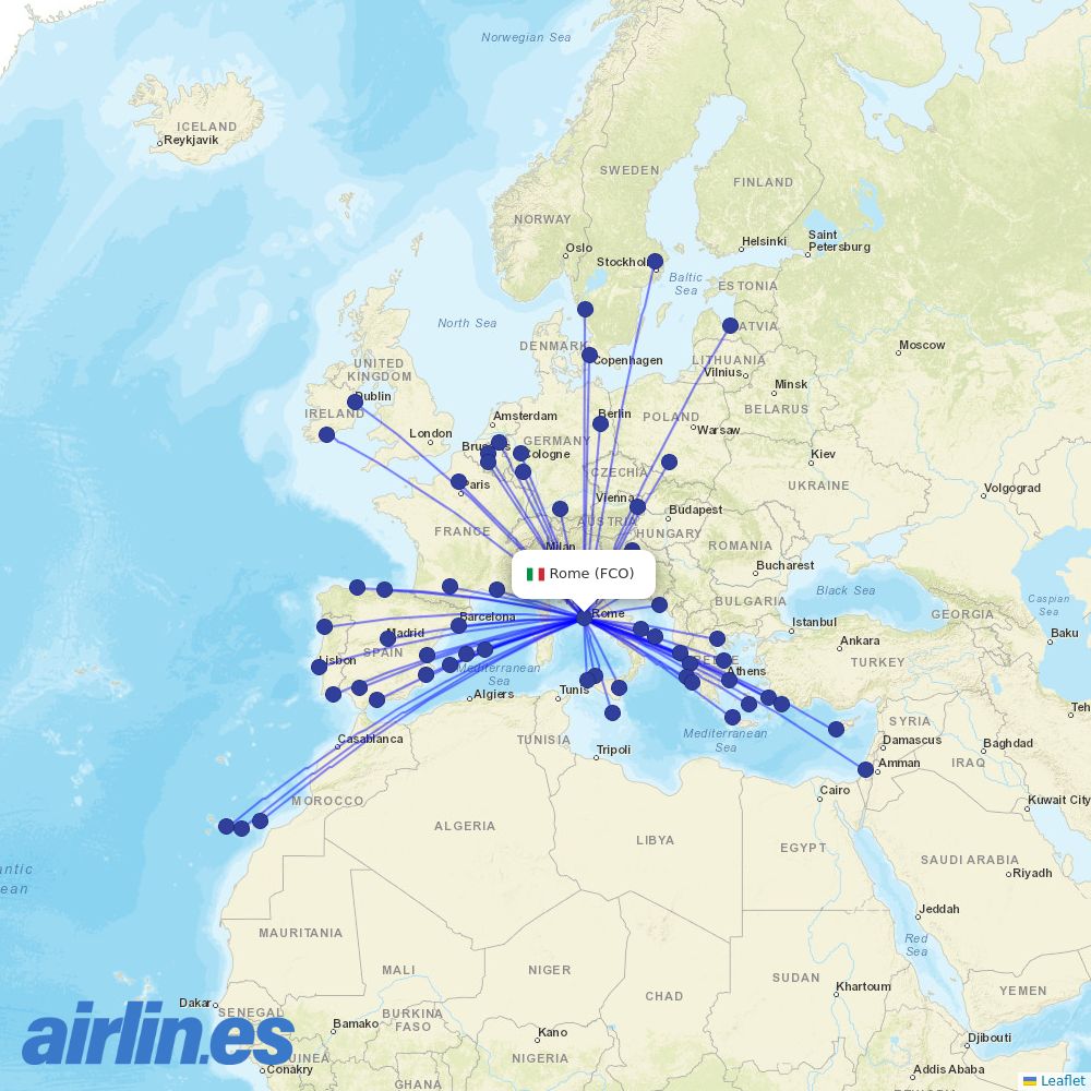 Ryanair at FCO route map