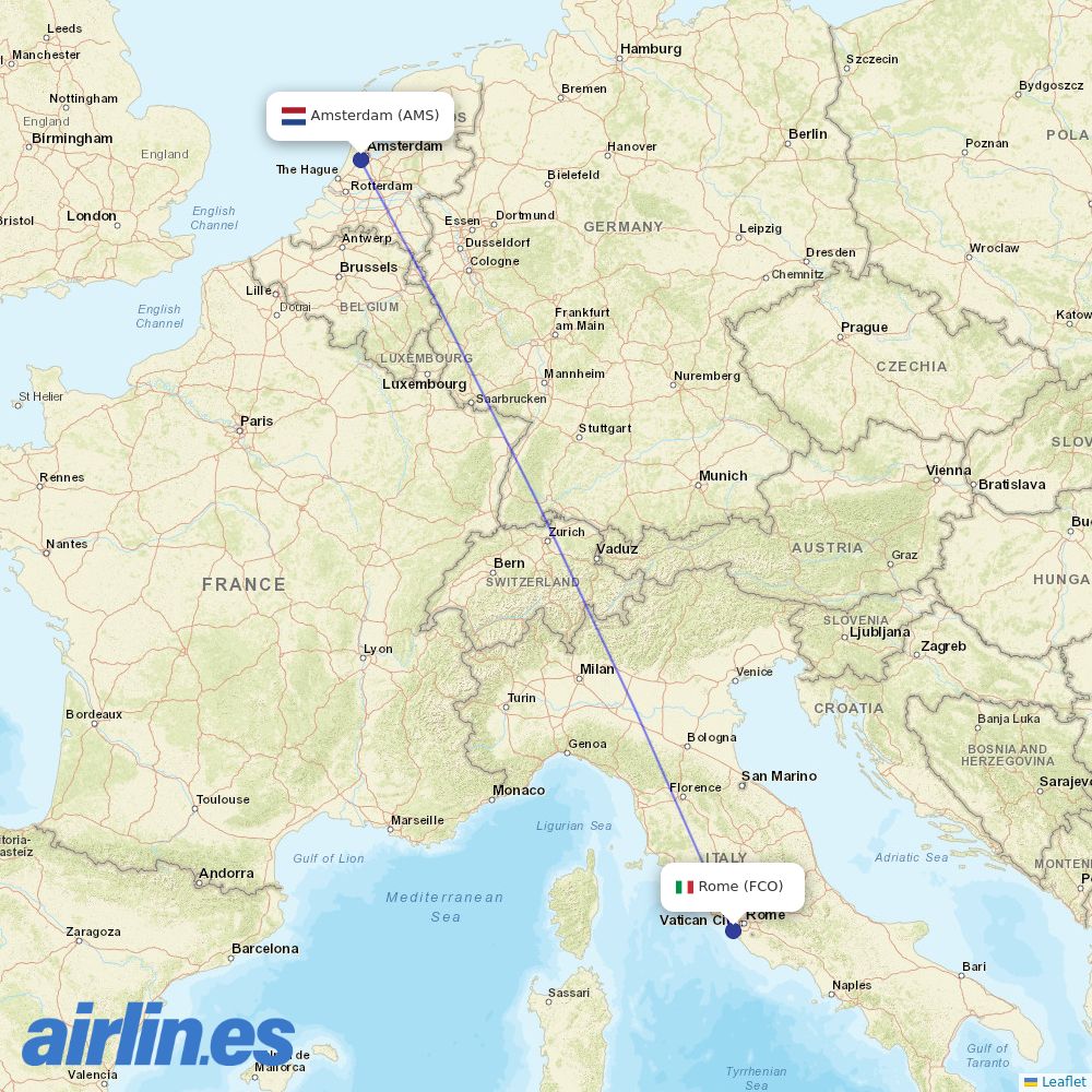 KLM at FCO route map